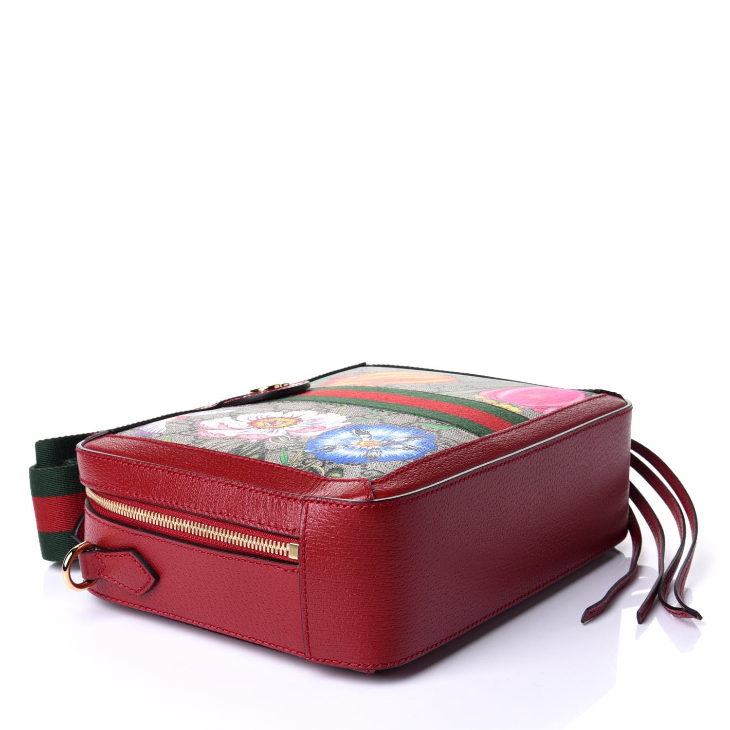 Gucci GG Supreme Monogram Flora Web Small Ophidia Top Handle Shoulder Bag Hibiscus Red 3 of 5