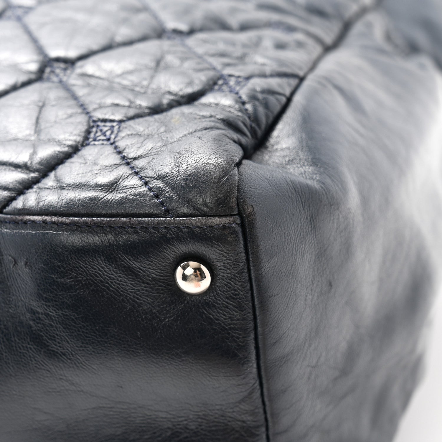 Chanel Lambskin Quilted Hidden Chain Tote Navy 12 of 13