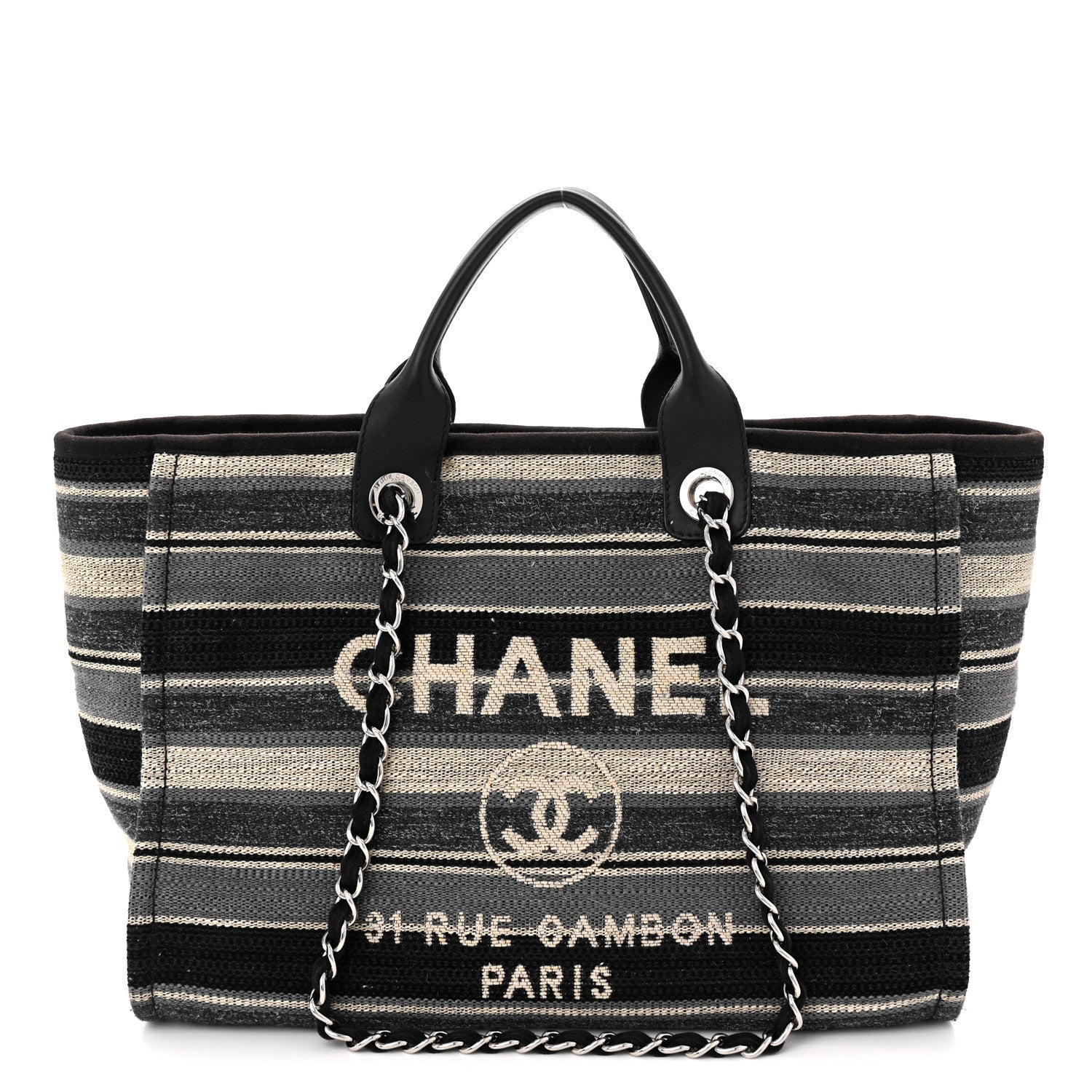 Chanel Striped Canvas Medium Deauville Black 1 of 10