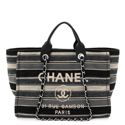 Chanel Striped Canvas Medium Deauville Black 1 of 10