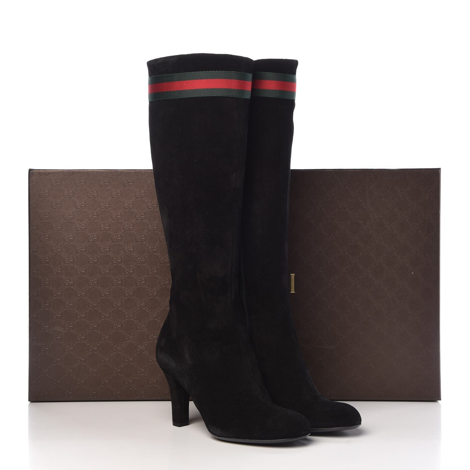 Gucci Suede Knee High Web Boots 36.5 Black 8 of 8