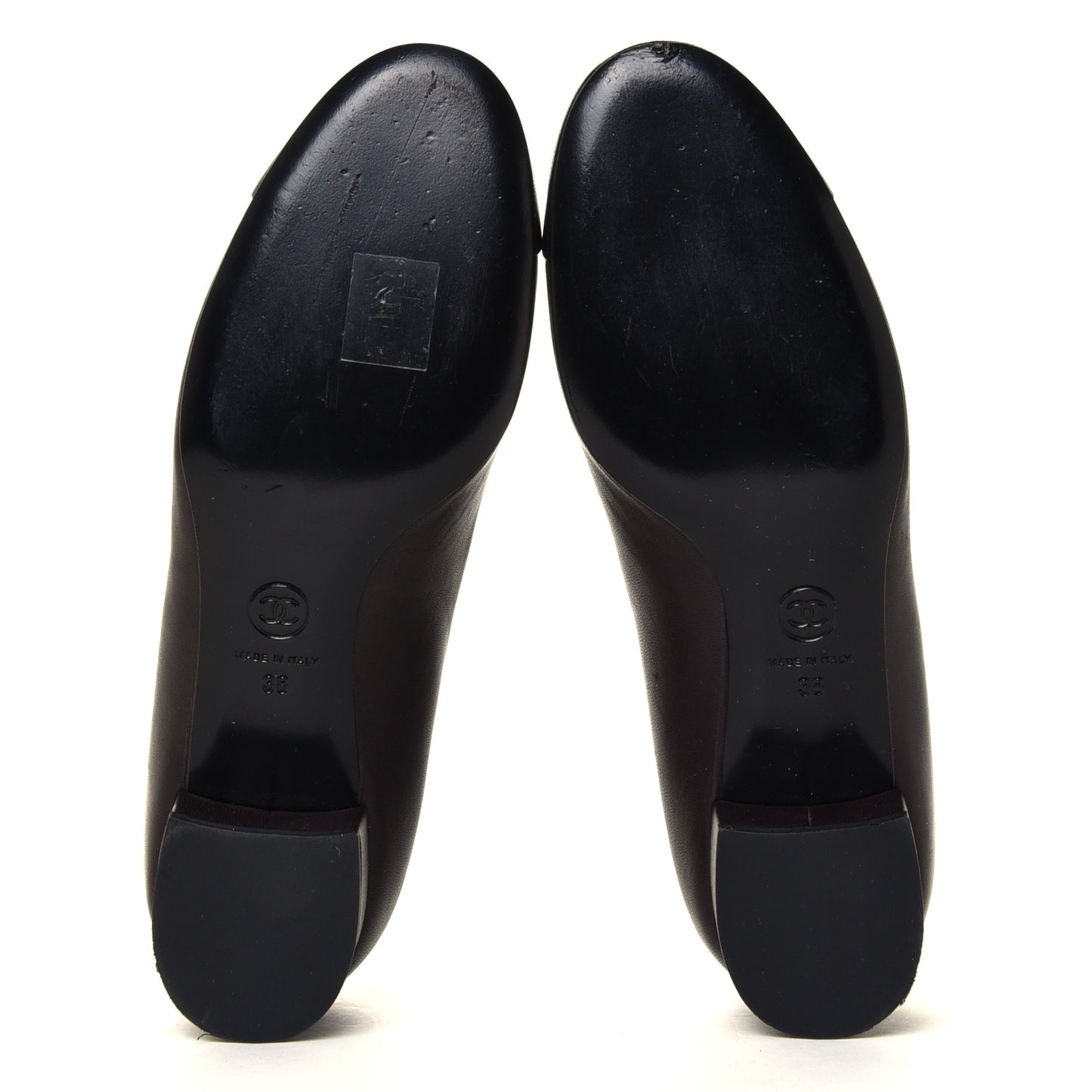 Lambskin CC Cap Toe Pumps 38 Dark Brown Black