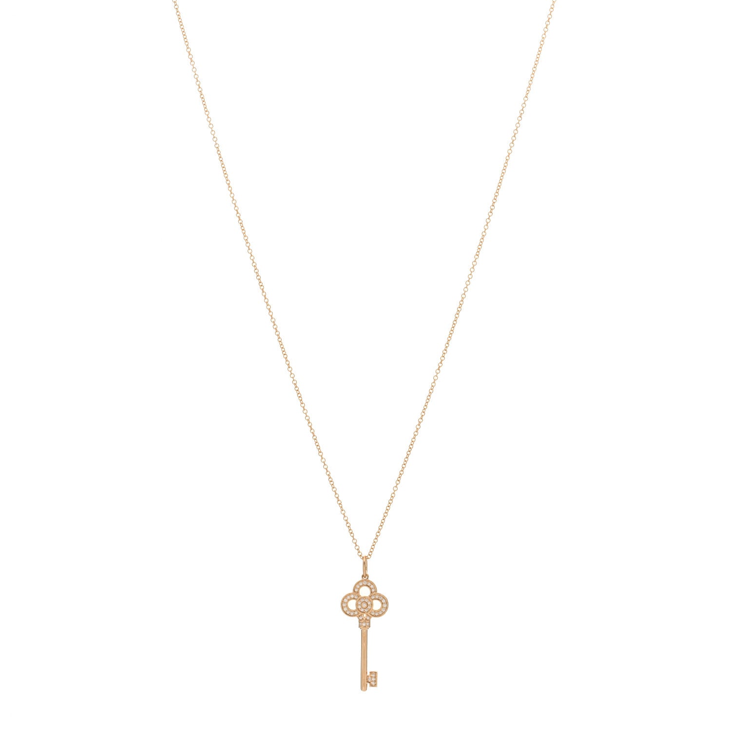 Tiffany 18K Rose Gold Diamond Mini Crown Key Pendant Necklace 1 of 4