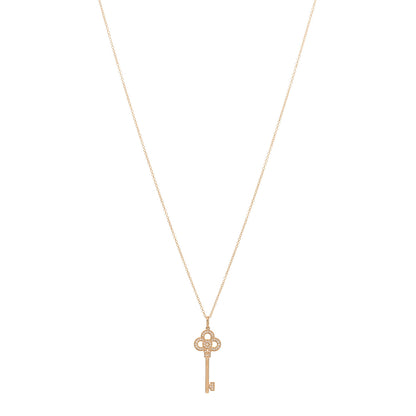Tiffany 18K Rose Gold Diamond Mini Crown Key Pendant Necklace 1 of 4