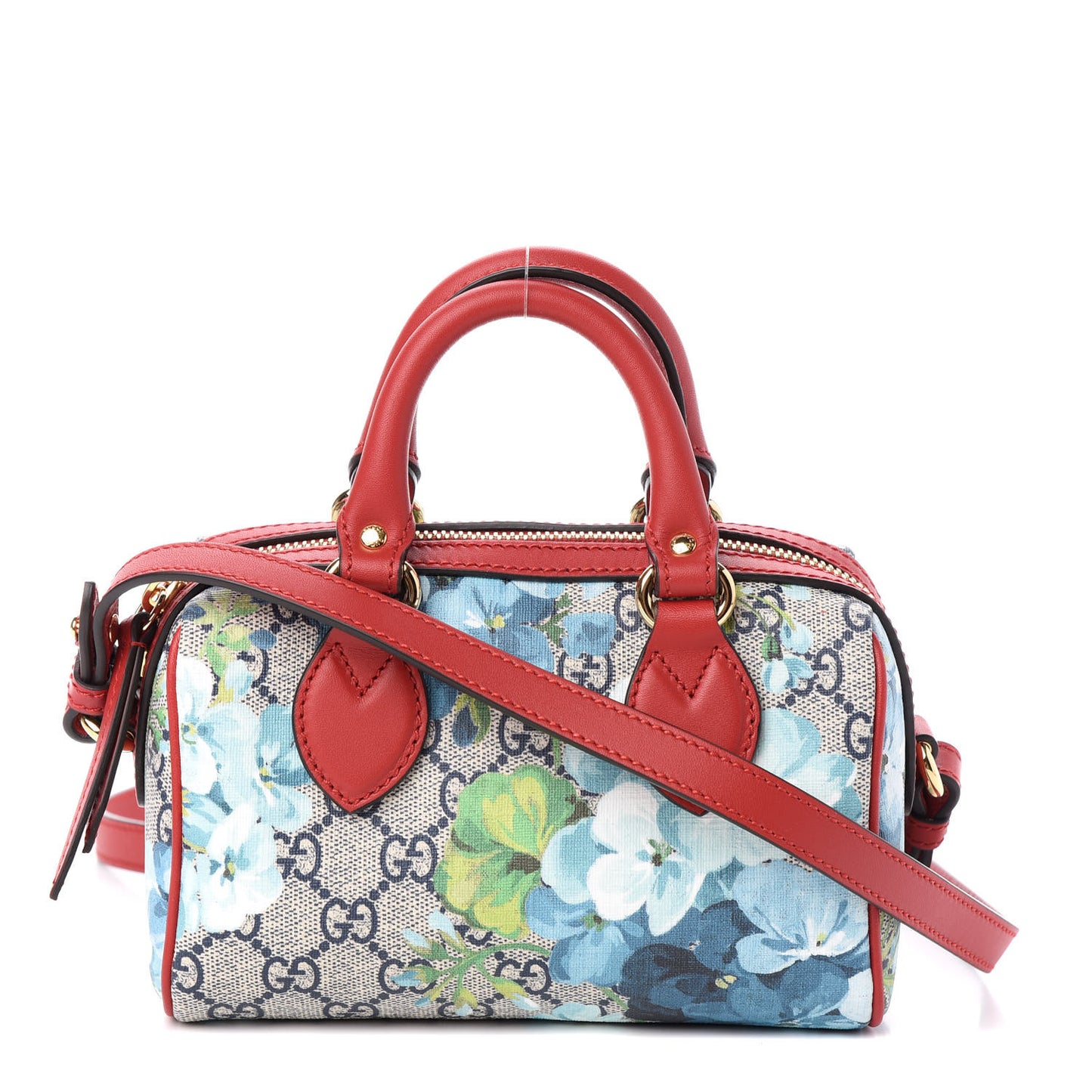 GG Supreme Monogram Blooms Mini Boston Navy Blue Hibiscus