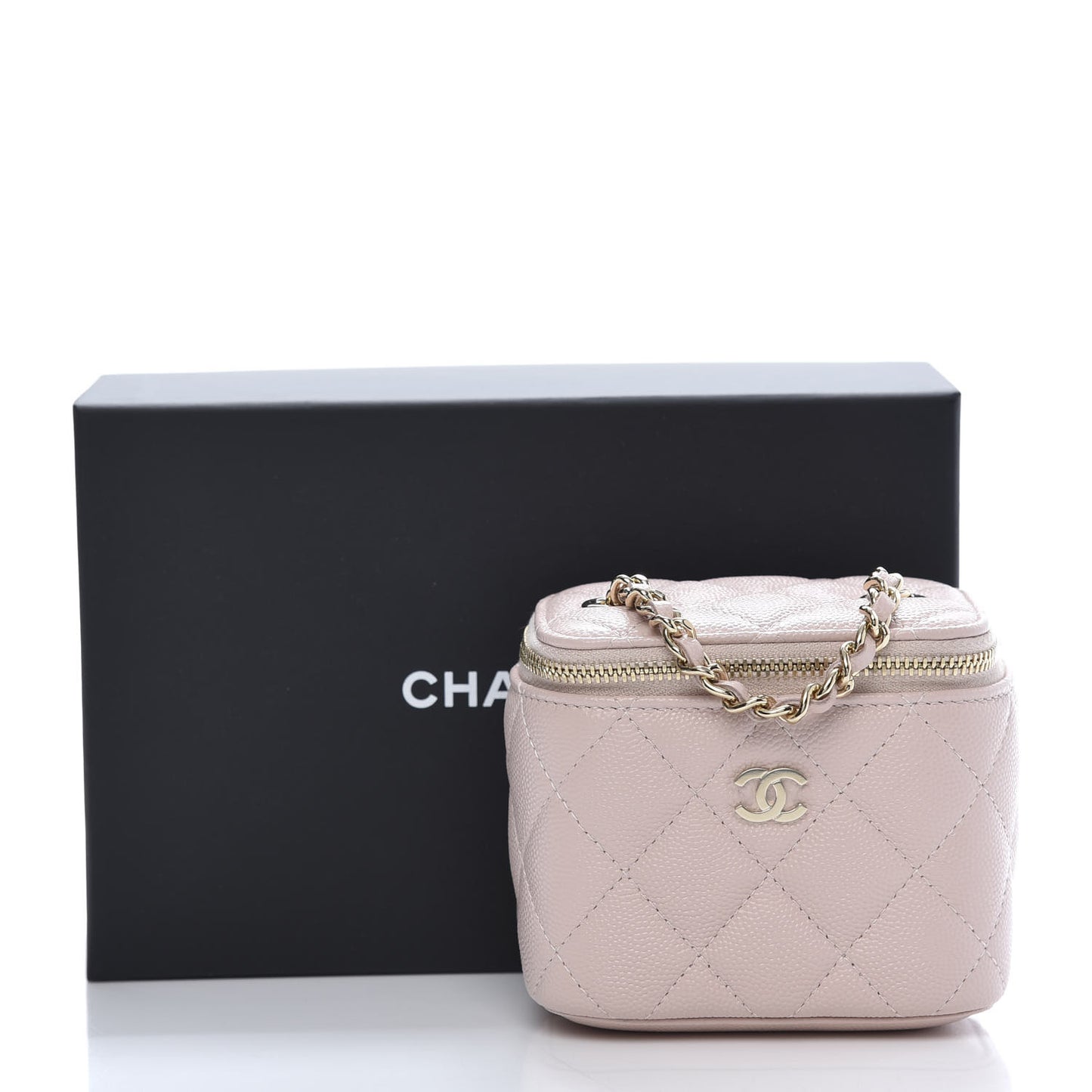 Caviar Quilted Mini Vanity Case With Chain Light Pink