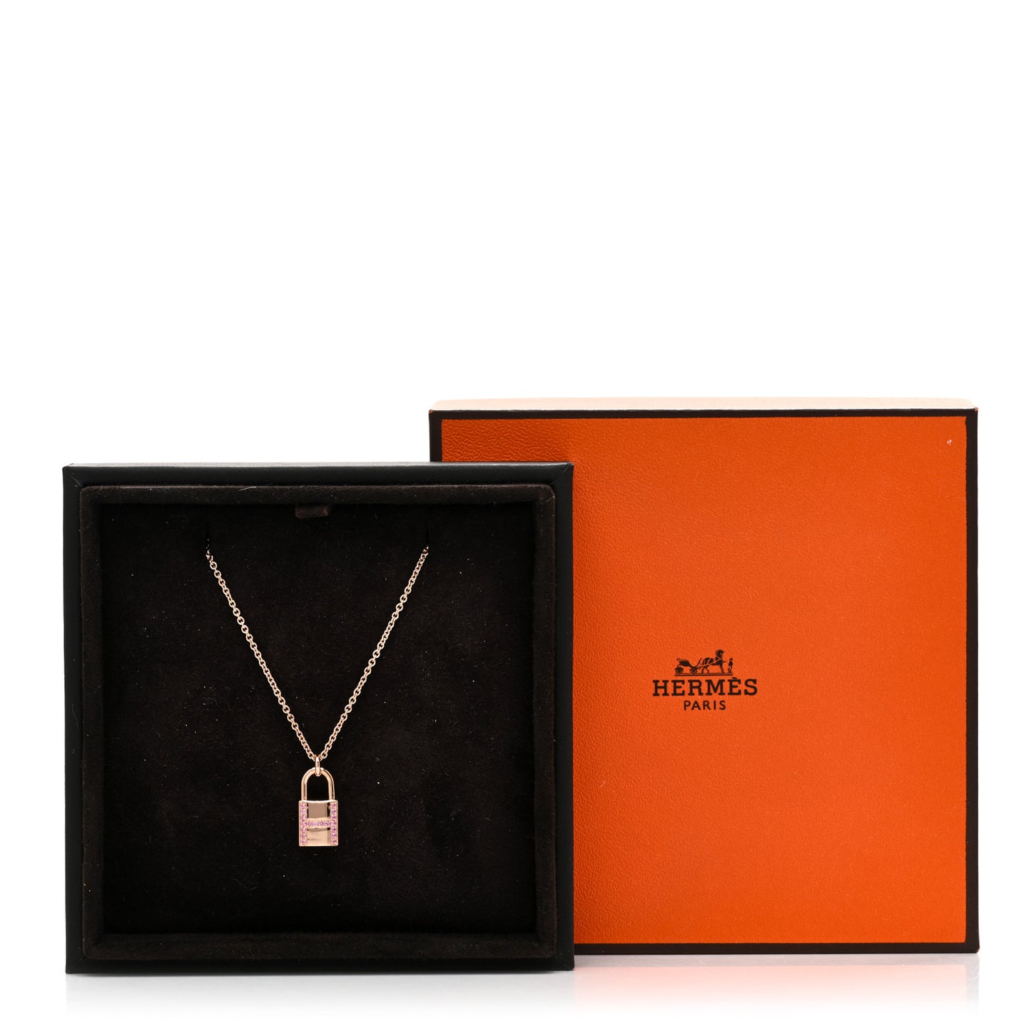 18K Rose Gold Pink Sapphire Amulettes Cadenas Pendant Necklace