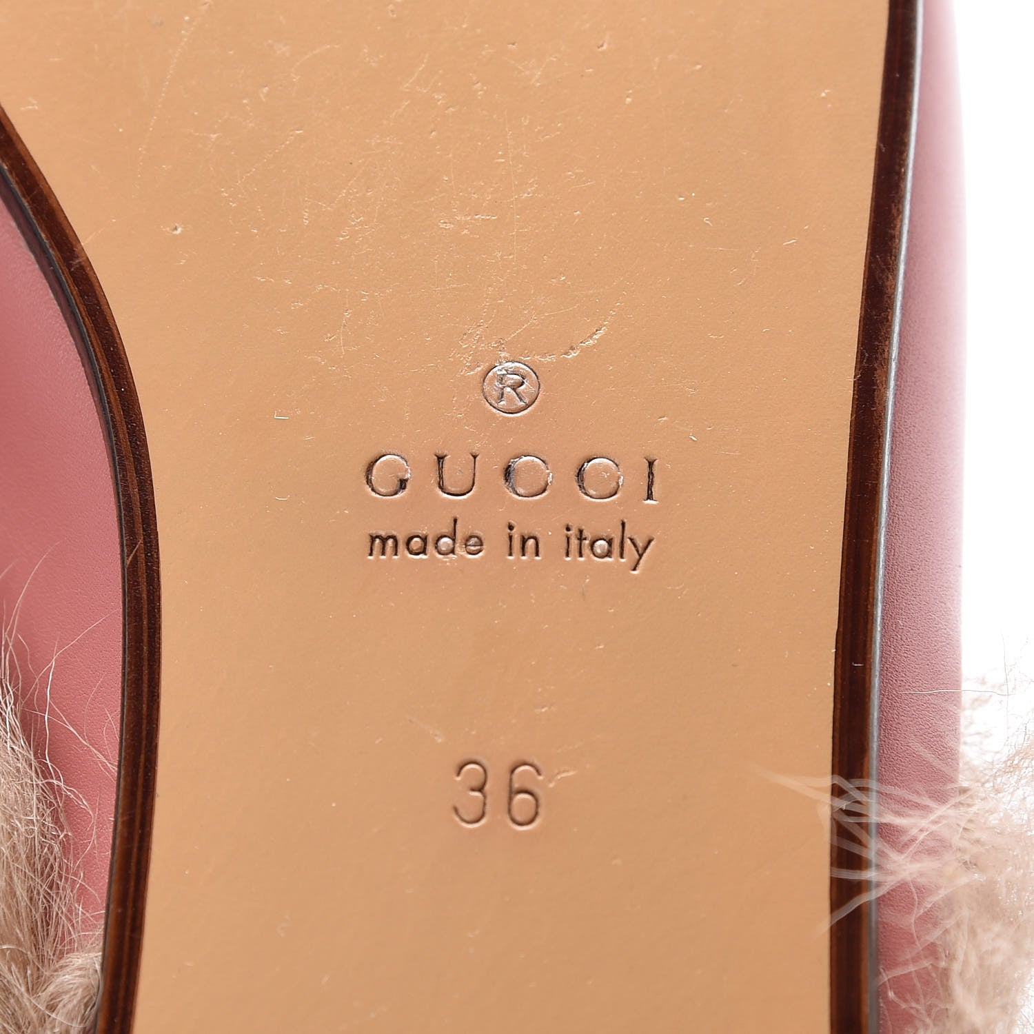 Gucci Calfskin Fur Womens Princetown Slippers 36 Lipstick Rose Natural 6 of 10