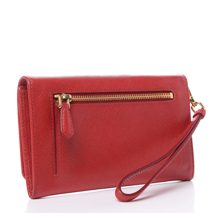 Prada Saffiano Metal Wristlet Wallet Fuoco 3 of 11