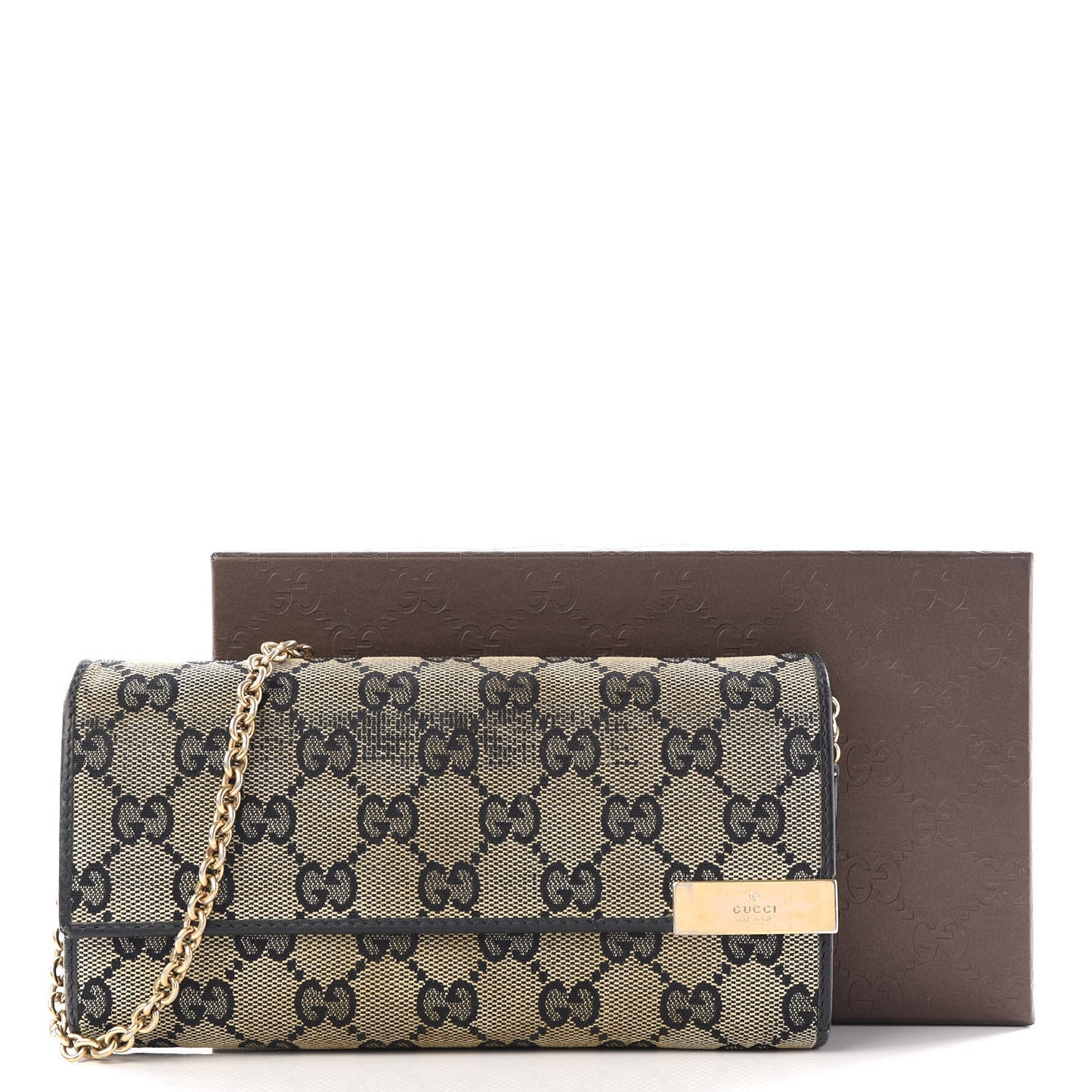 GG Supreme Monogram Dice Chain Wallet Beige Blue