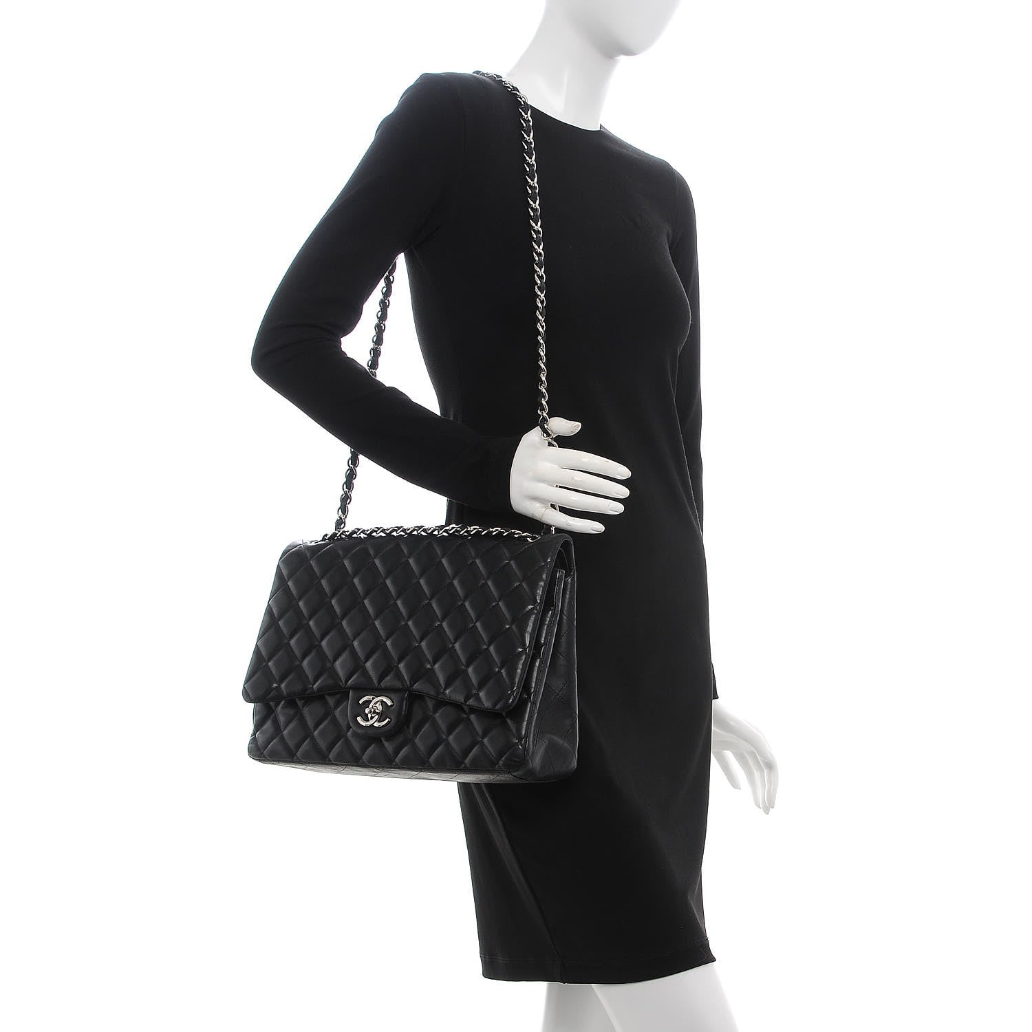 Chanel Lambskin Quilted Maxi Double Flap Black 2 of 14