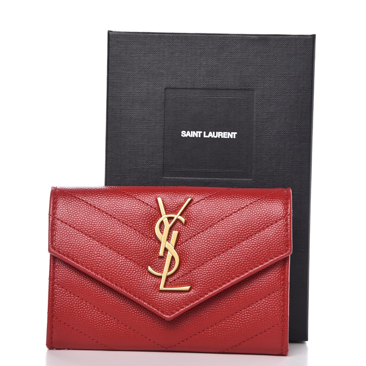 Grain De Poudre Matelasse Chevron Small Monogram Envelope Wallet New Red