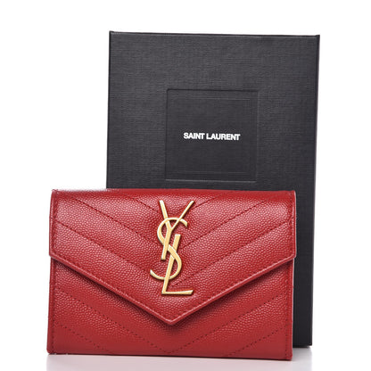 Saint Laurent Grain De Poudre Matelasse Chevron Small Monogram Envelope Wallet New Red 9 of 9