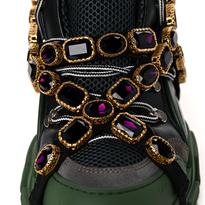 Gucci X SEGA Mesh Suede Calfskin Removable Crystals Mens Flashtrek Sneakers 8.5 Loess Black Olive Green 9 of 13