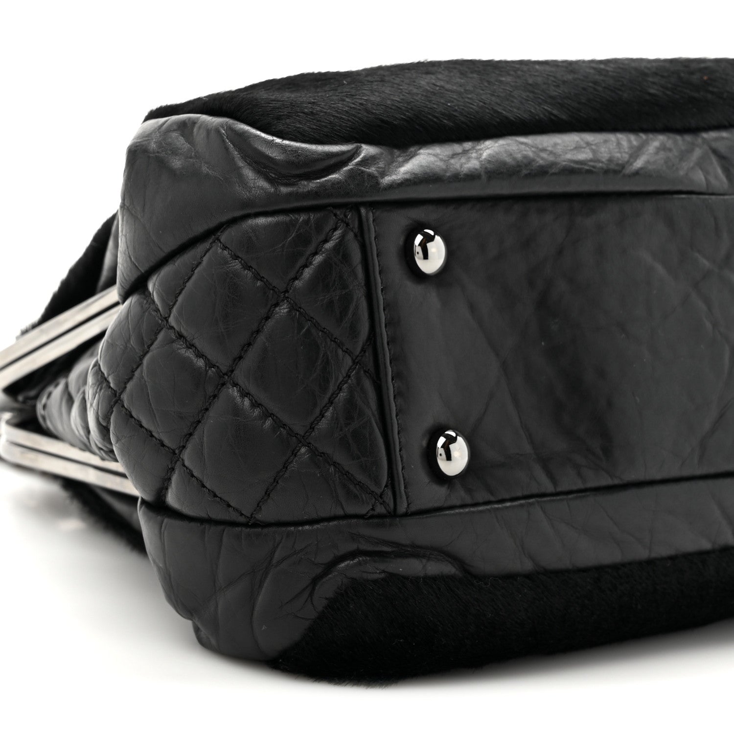 Chanel Pony Hair Lambskin Quilted Kiss Lock Frame Bag Black 12 of 12