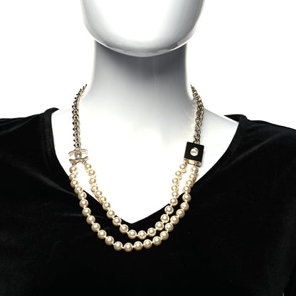 Chanel Pearl CC Double Strand Necklace Gold White 2 of 5