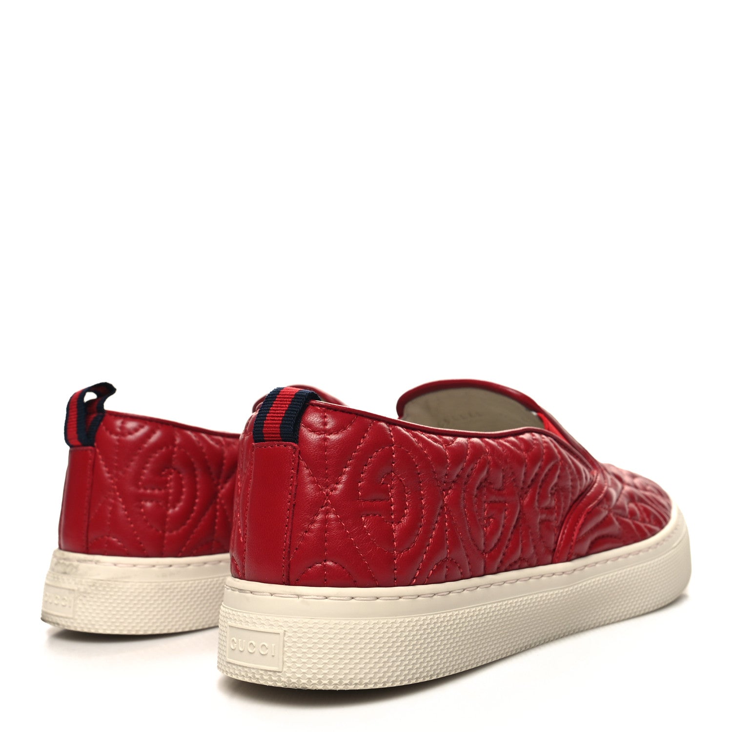 Gucci Nappa Web G Rhombus Quilted Mens Slip On Sneakers 9 Hibiscus Red Rosso 4 of 8