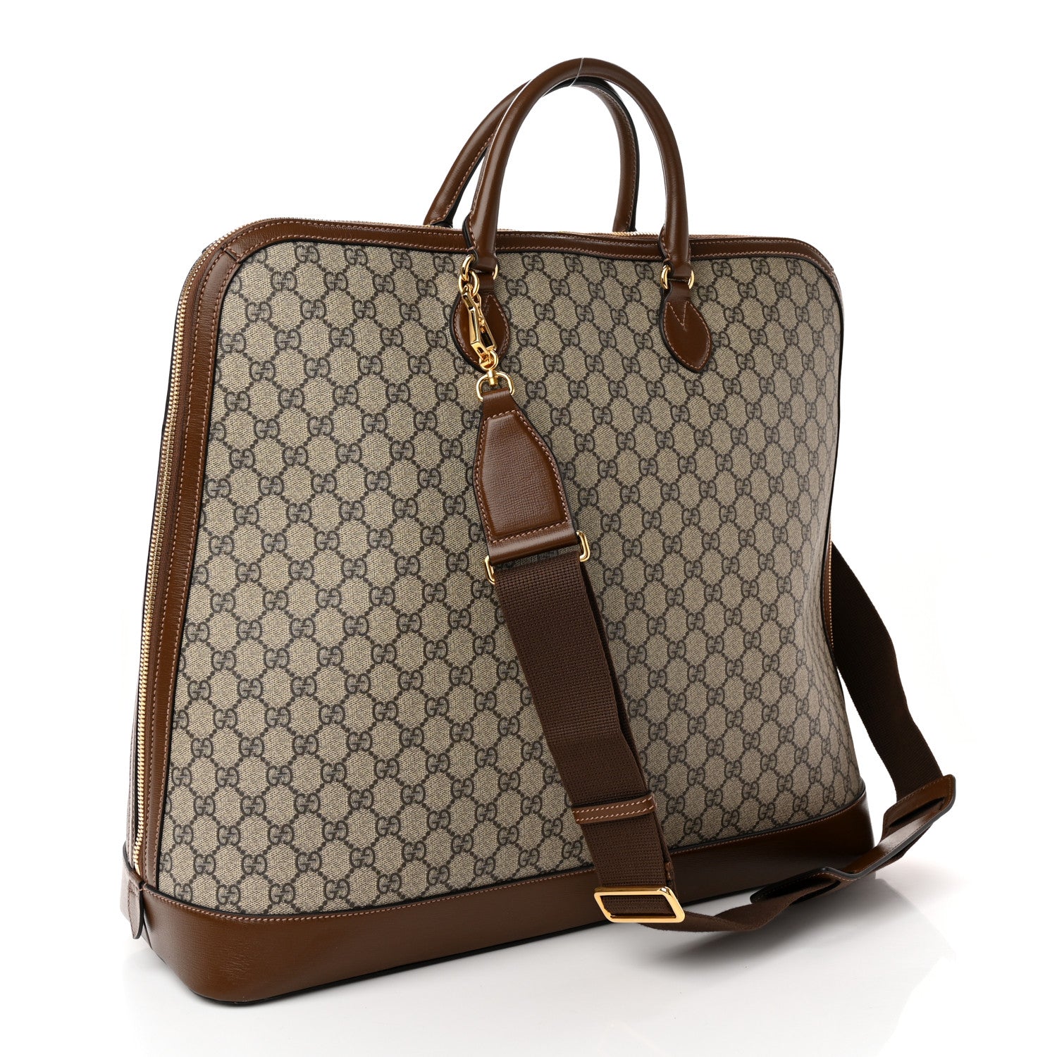 Gucci GG Supreme Monogram Azalea Calfskin Large Horsebit 1955 Duffle Bag Beige Ebony Brown Sugar 3 of 19