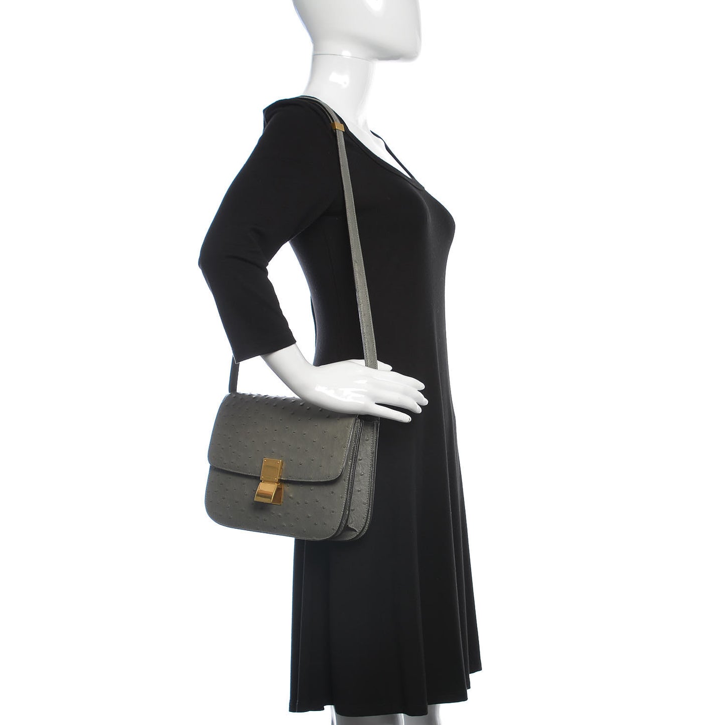 Ostrich Medium Classic Box Flap Bag Storm