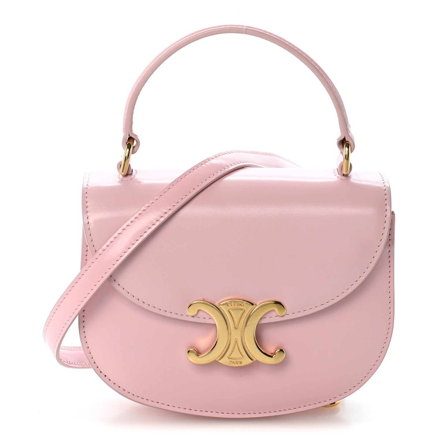 Shiny Calfskin Triomphe Mini Besace Clea Pastel Pink