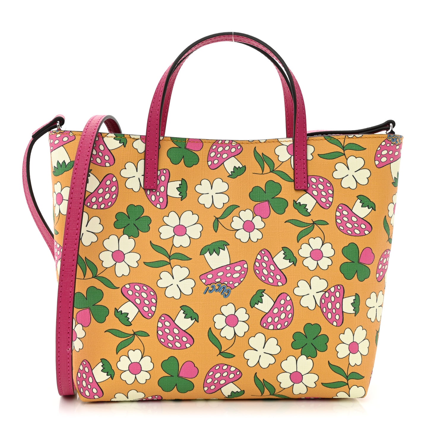 Canvas Childrens Flower Mushroom Print Tote Pink Yellow