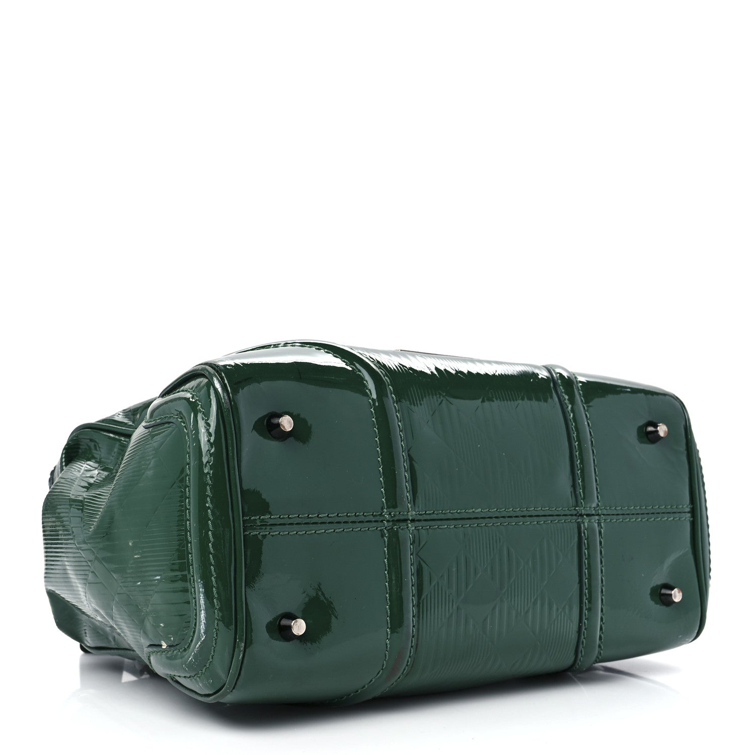 Burberry Patent Check Embossed Medium Anford Convertible Bowling Bag Dark Green 4 of 17