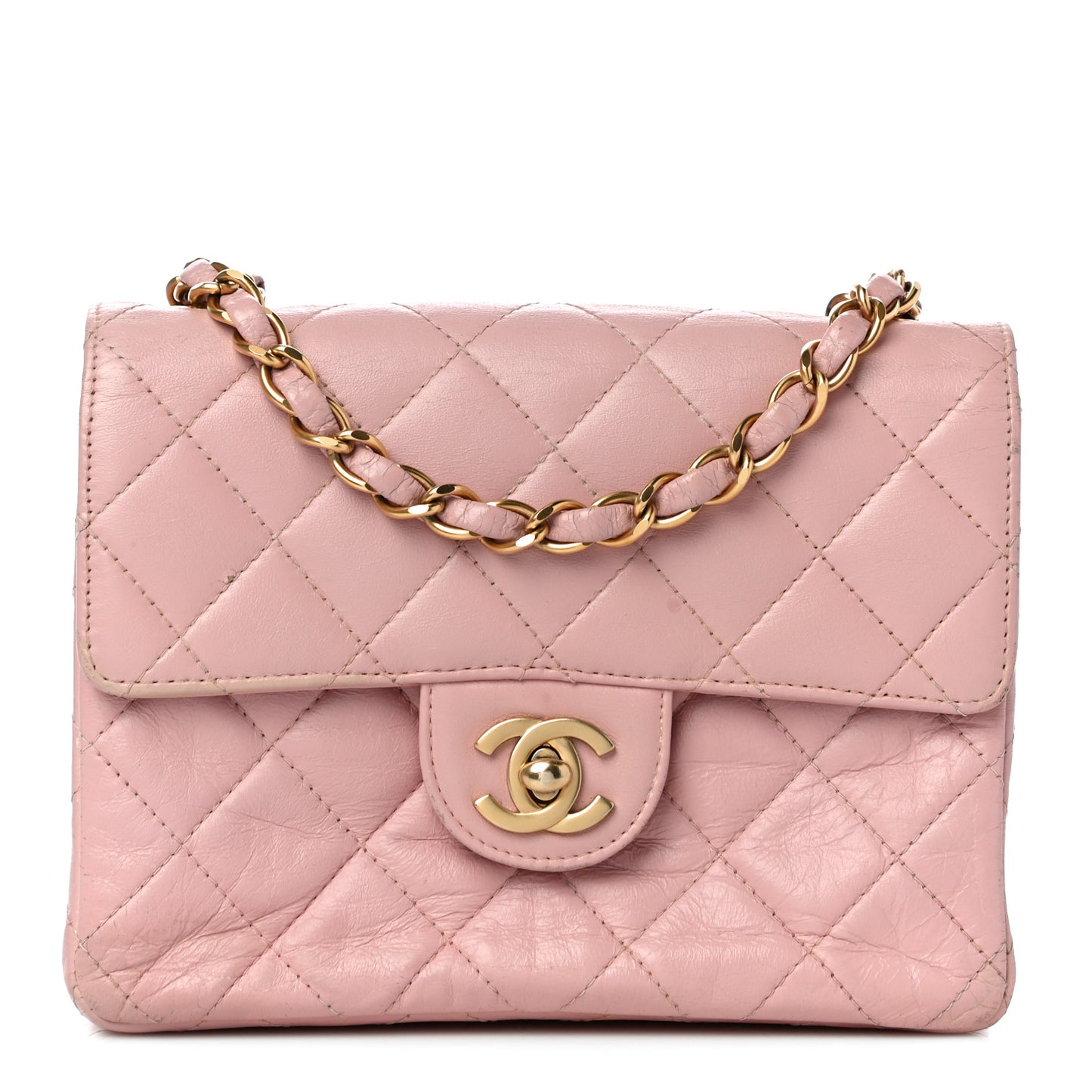 Lambskin Quilted Mini Square Flap Bag Light Pink