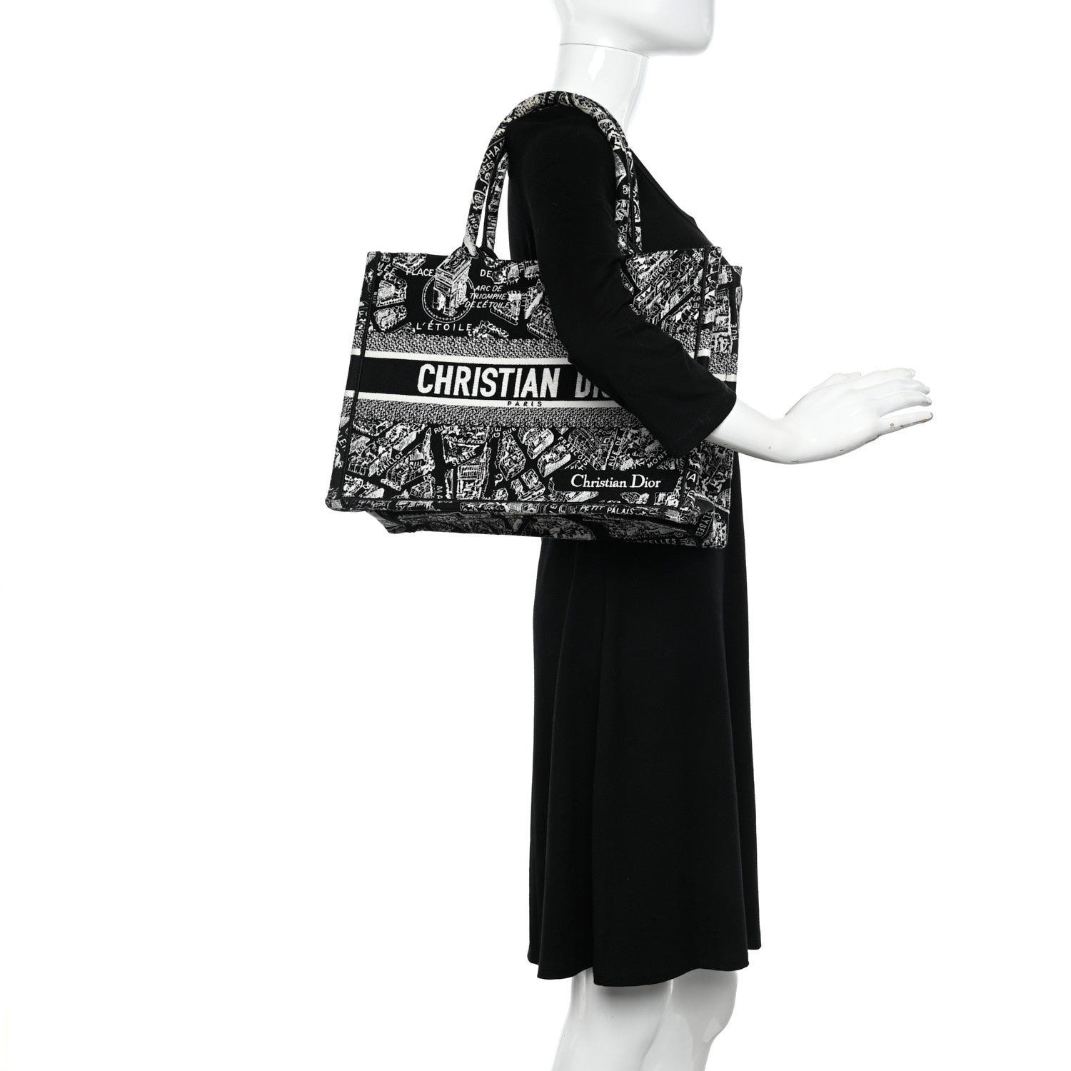 Christian Dior Canvas Embroidered Medium Plan De Paris Book Tote Black White 2 of 10