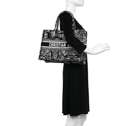Christian Dior Canvas Embroidered Medium Plan De Paris Book Tote Black White 2 of 10