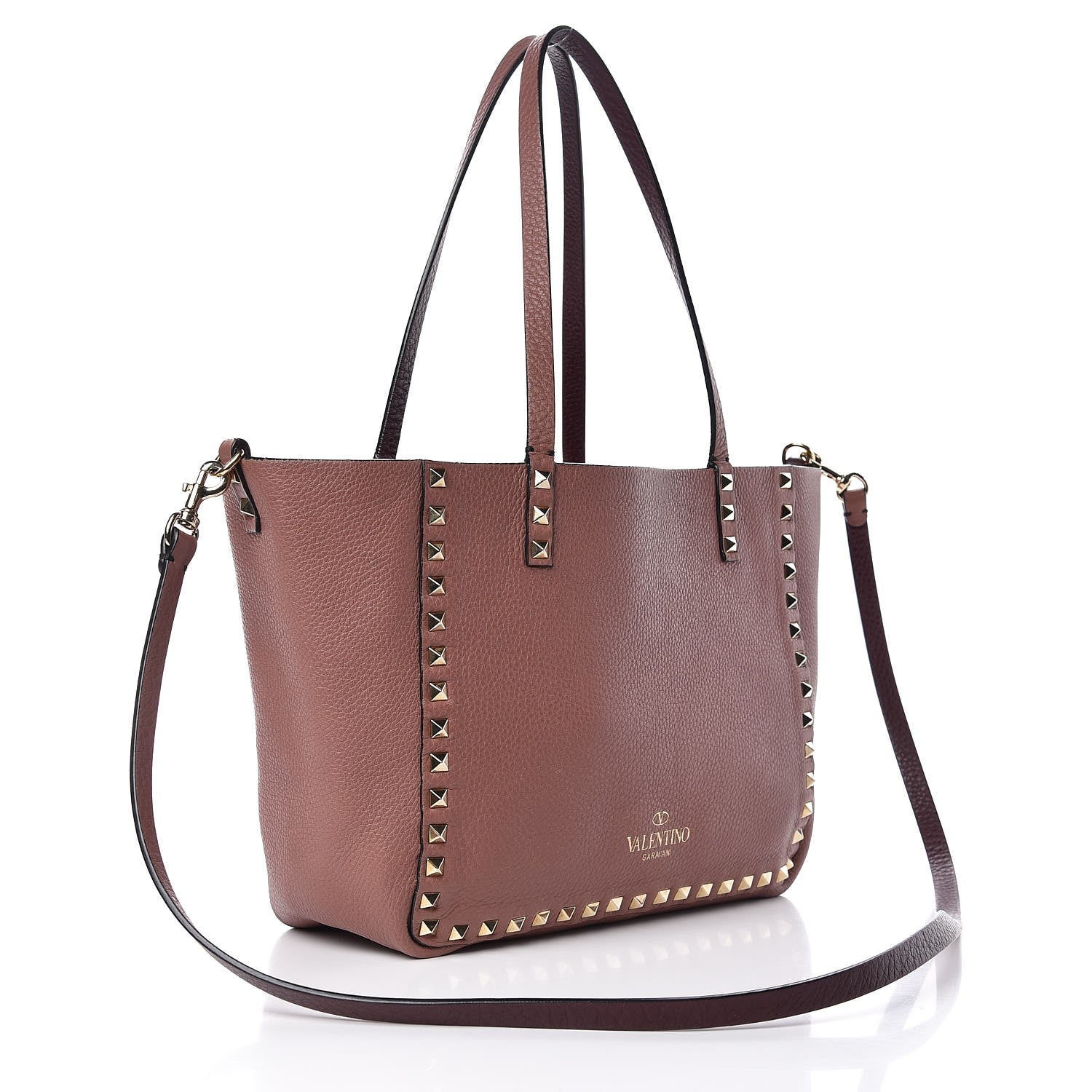 Valentino Garavani Pebbled Calfskin Small Rockstud Reversible Tote Rubin Blush 6 of 10