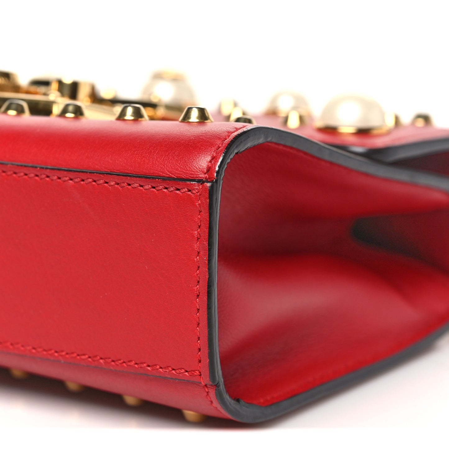 Calfskin Studded Small Padlock Shoulder Bag Hibiscus Red
