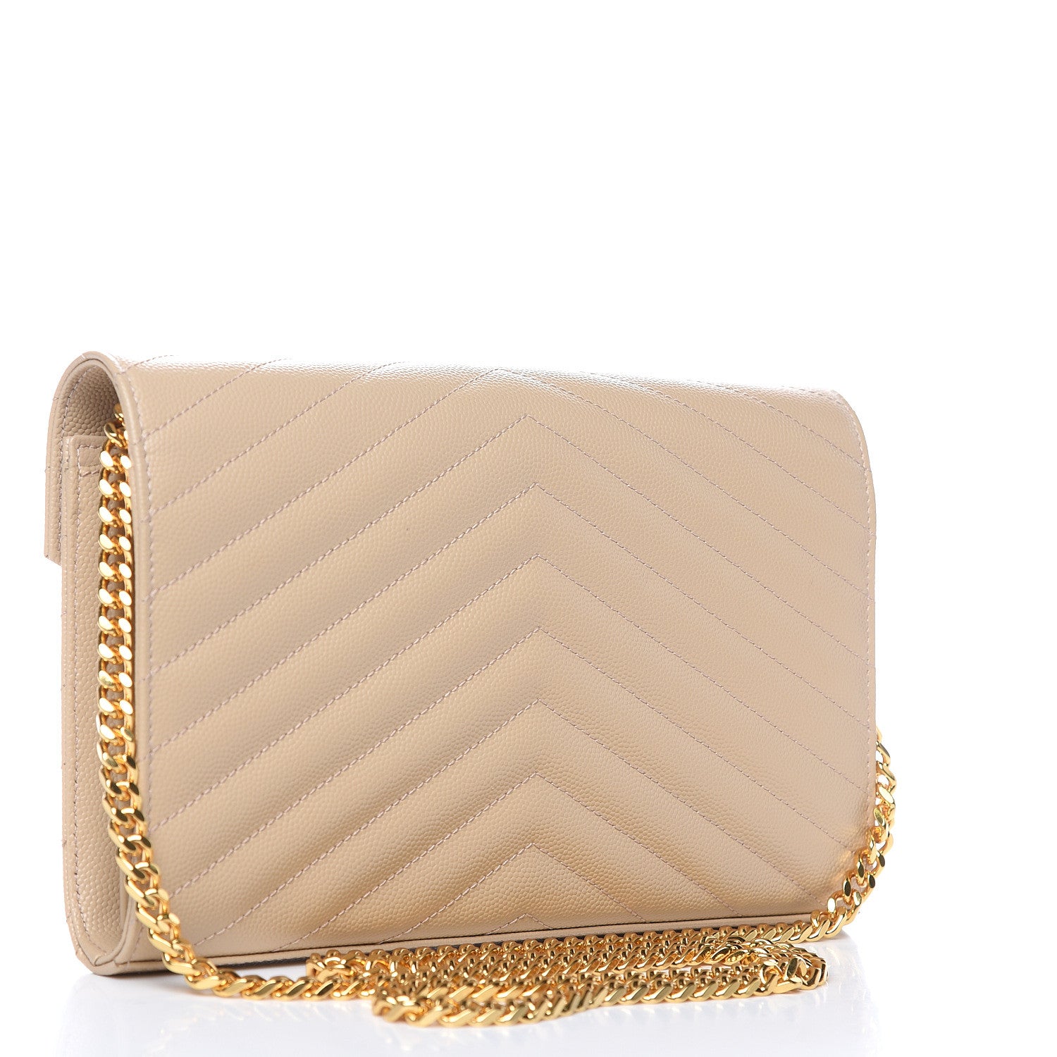 Saint Laurent Grain De Poudre Matelasse Chevron Monogram Chain Wallet Nude Powder 3 of 8