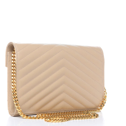Saint Laurent Grain De Poudre Matelasse Chevron Monogram Chain Wallet Nude Powder 3 of 8