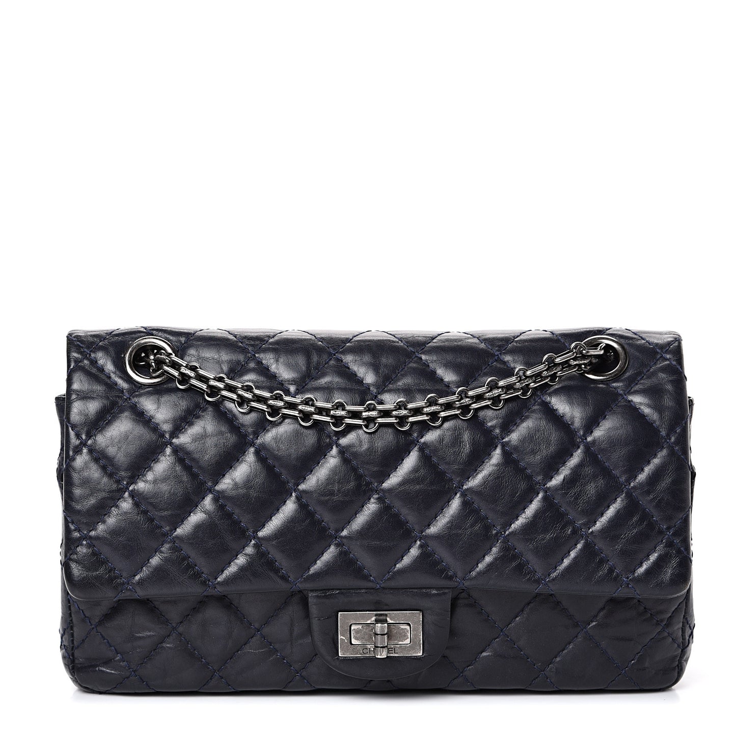 Aged Calfskin Quilted 2.55 Reissue 225 Flap Navy Blue