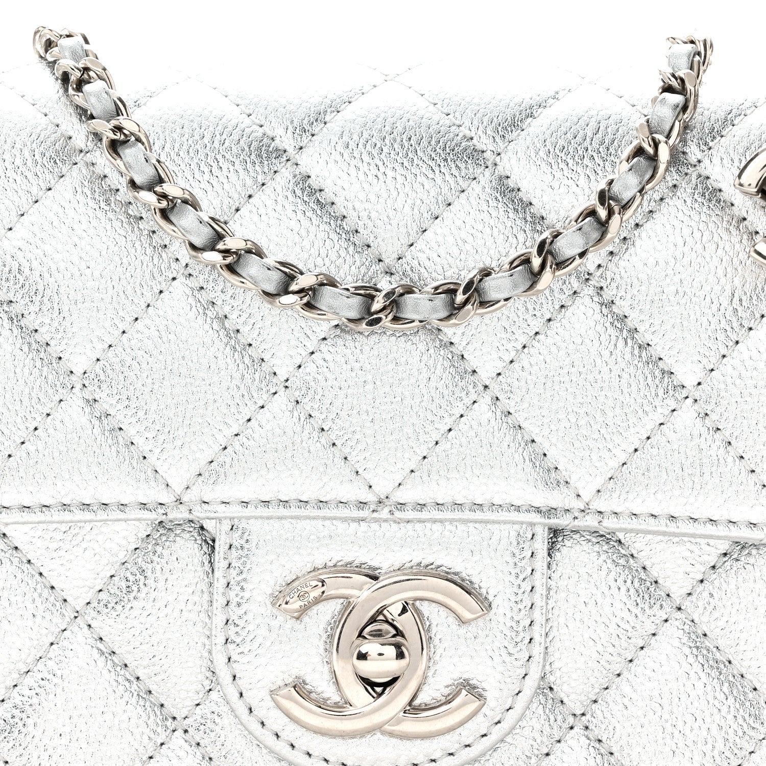 Chanel Metallic Caviar Quilted Mini Rectangular CC Slide Flap Silver 8 of 11