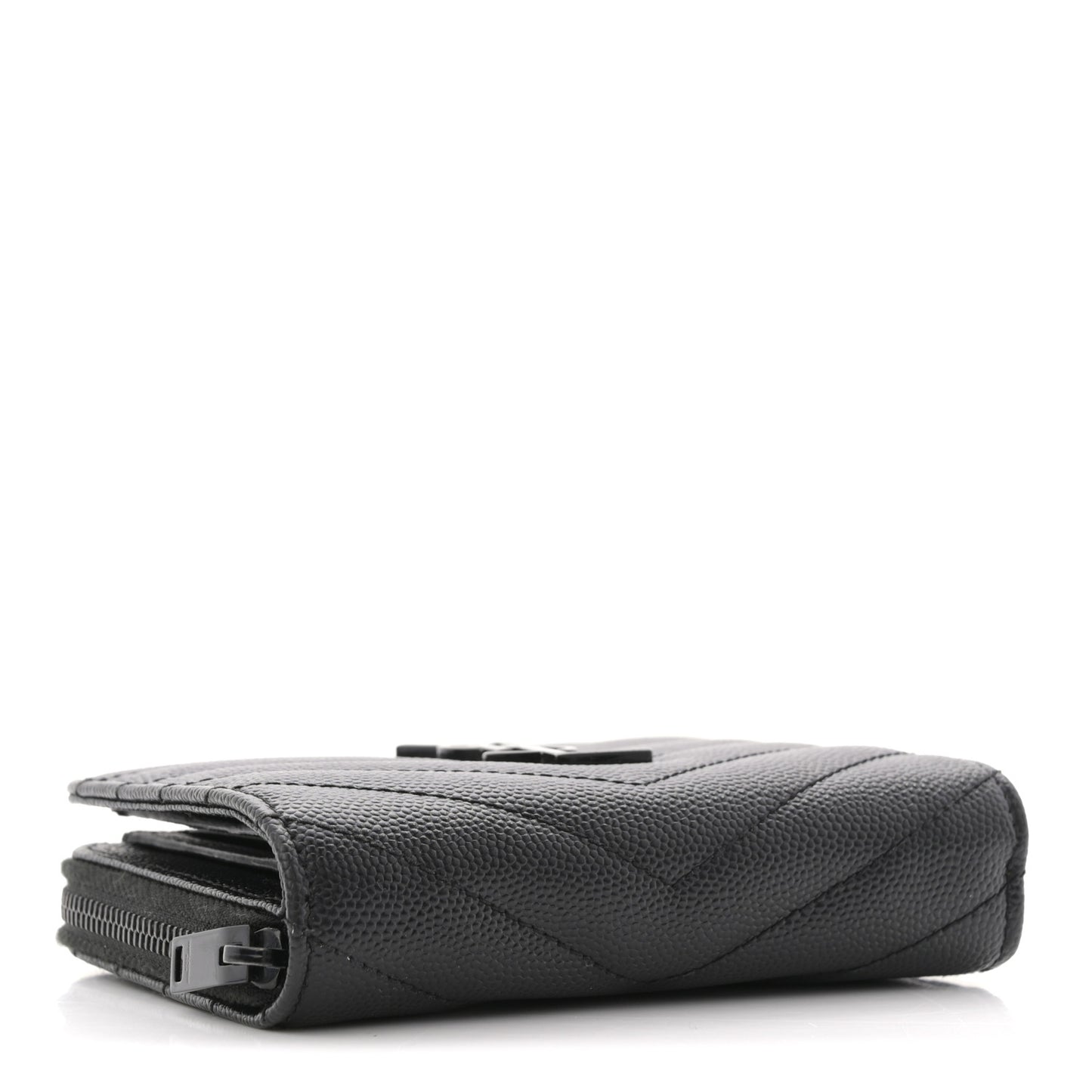 Grain De Poudre Matelasse Chevron Monogram Monochrome Compact Zip Around Wallet Black