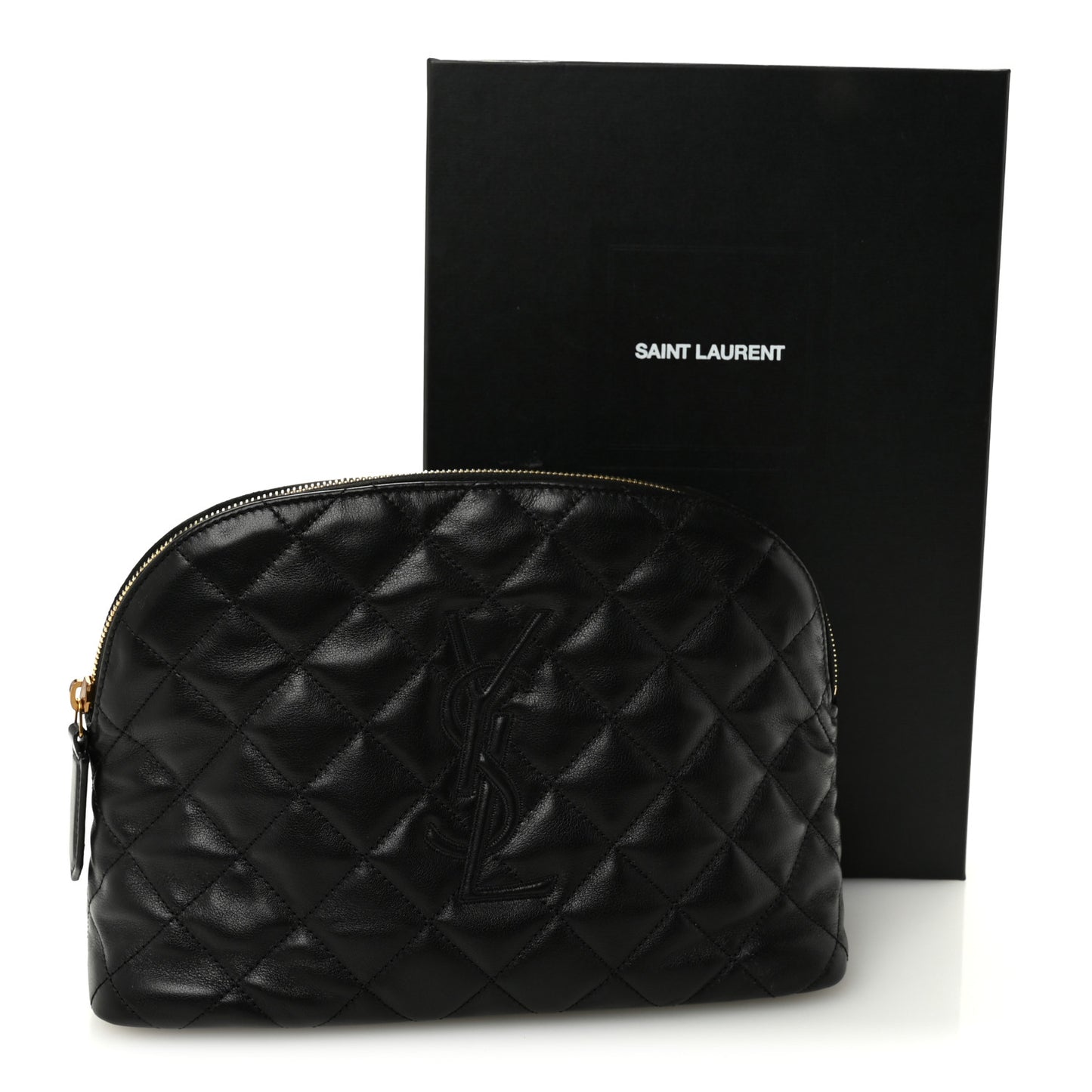 Calfskin Quilted Embroidered Cassandre Large Cosmetic Pouch Black