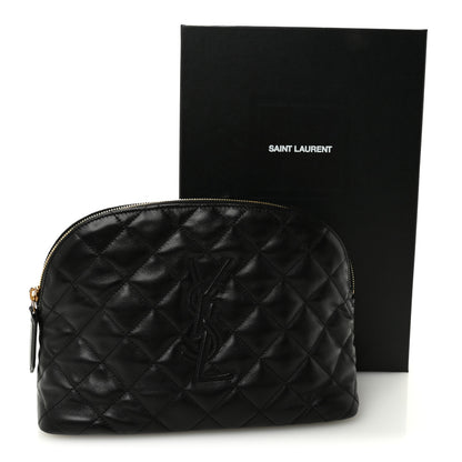 Saint Laurent Calfskin Quilted Embroidered Cassandre Large Cosmetic Pouch Black 10 of 10