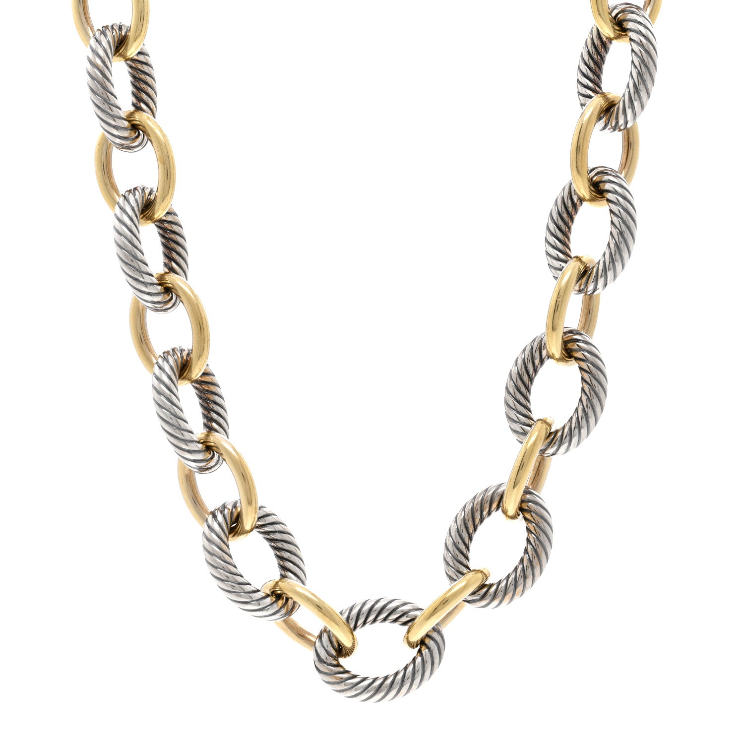 David Yurman Sterling Silver 18K Yellow Gold 18mm Oval Link Necklace 1 of 4