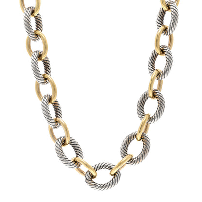 David Yurman Sterling Silver 18K Yellow Gold 18mm Oval Link Necklace 1 of 4