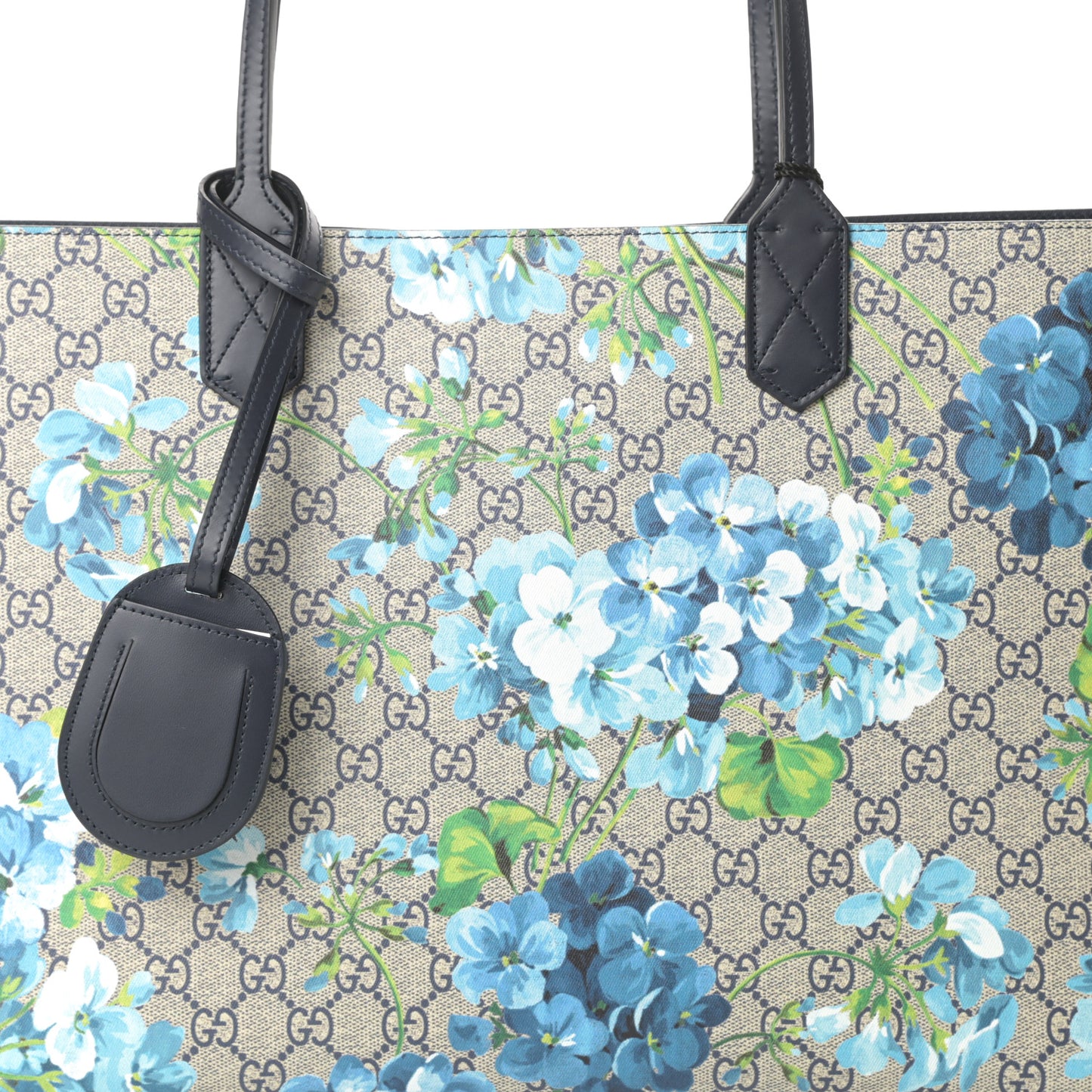GG Supreme Monogram Blooms Medium Reversible Tote Beige Blue Navy