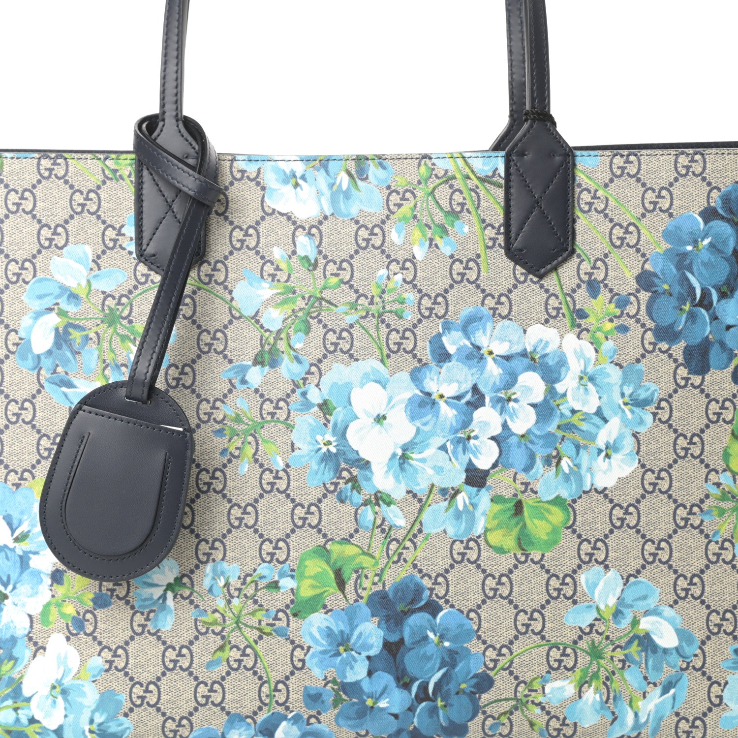 Gucci GG Supreme Monogram Blooms Medium Reversible Tote Beige Blue Navy 10 of 15