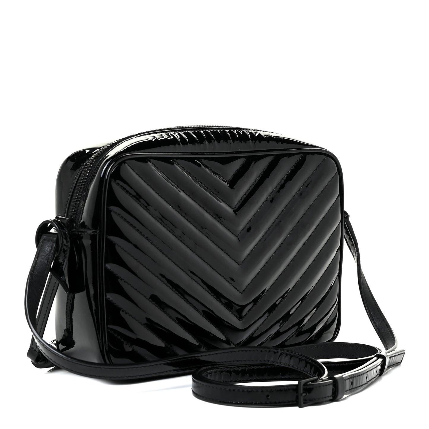 Patent Calfskin Matelasse Monogram Lou Camera Bag Black