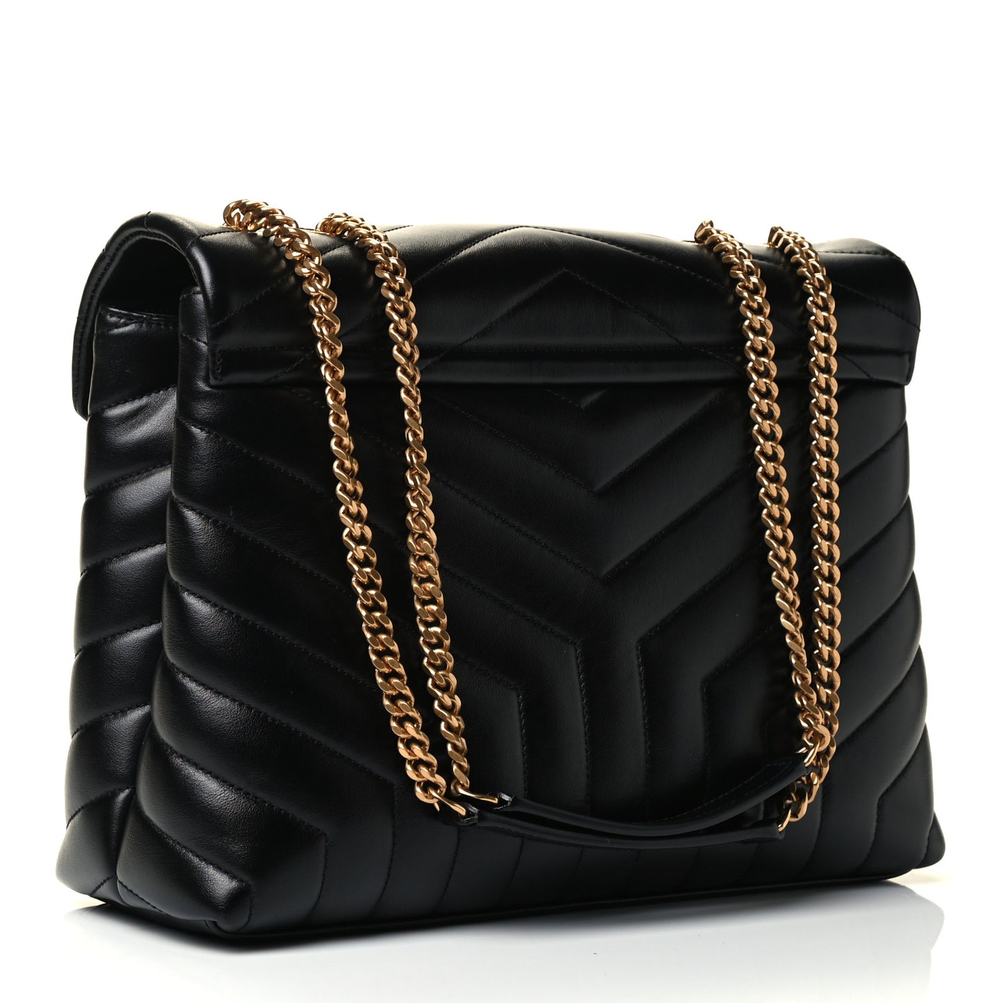 Calfskin Y Quilted Monogram Medium Loulou Chain Satchel Black