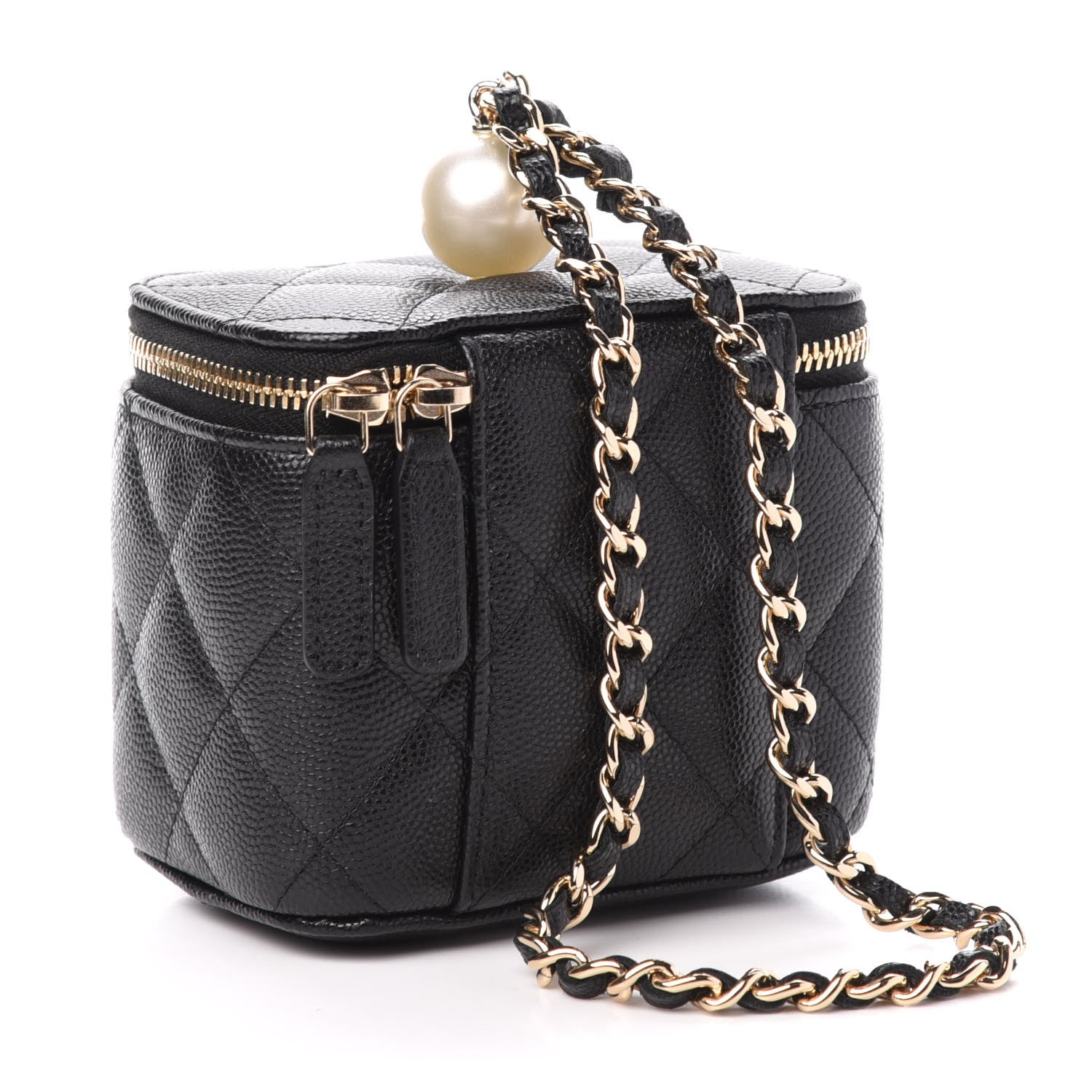 Chanel Caviar Quilted Mini Pearl On Top Vanity Case With Chain Black 3 of 11
