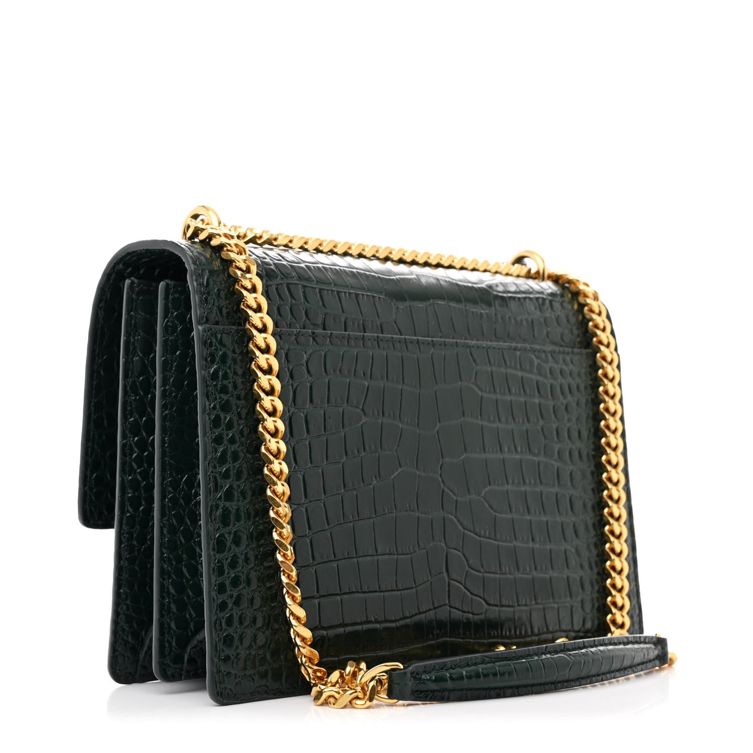 Saint Laurent Calfskin Crocodile Embossed Medium Monogram Sunset Dark Green 3 of 14