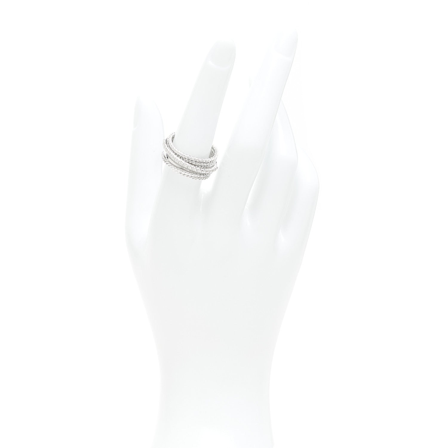 David Yurman Sterling Silver Diamond 12mm Wide Crossover Cable Ring 54 7 2 of 4