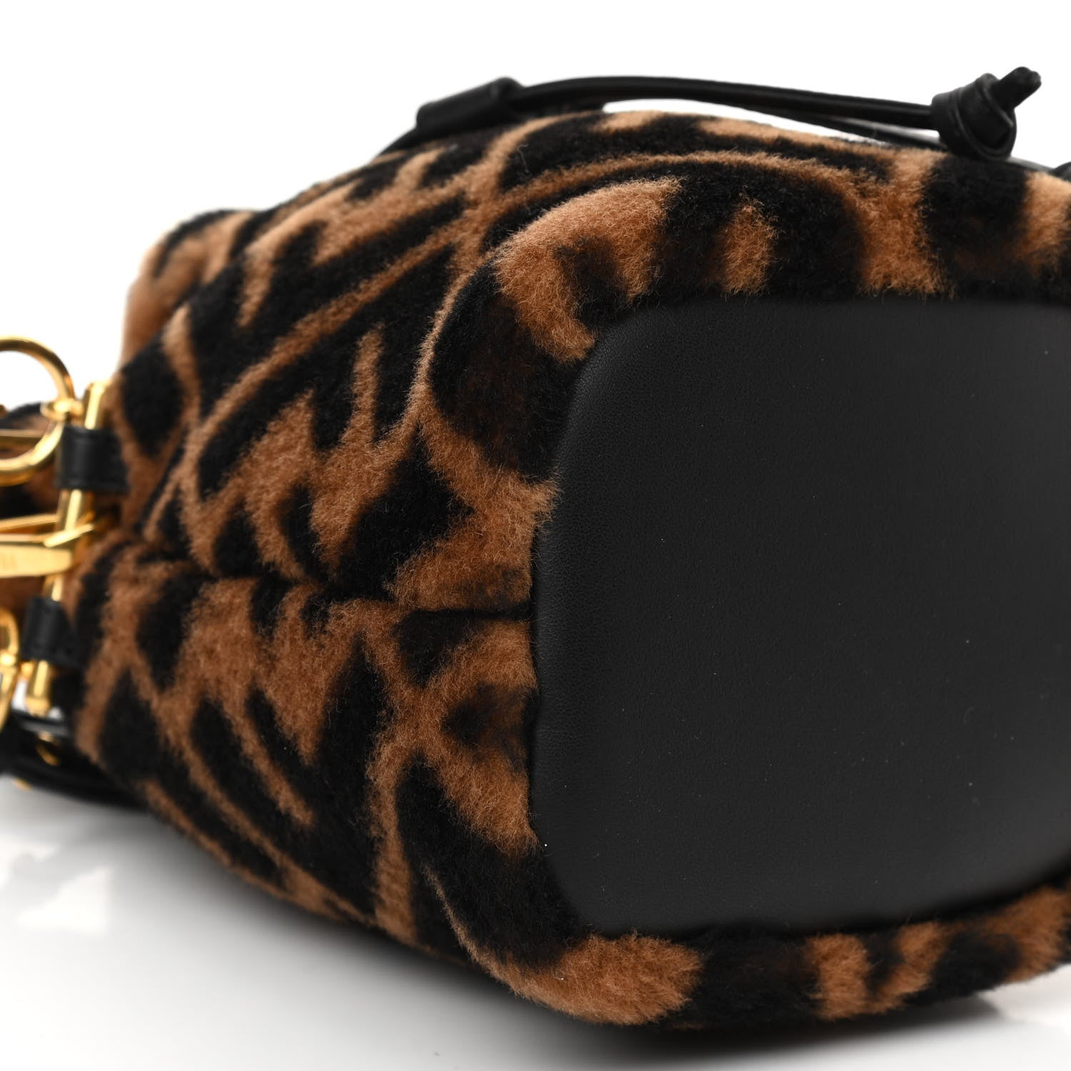 Fendi Shearling Vitello Dolce F is Fendi Macro FF 1974 Mini Mon Tresor Bucket Bag Tobacco Black 9 of 11