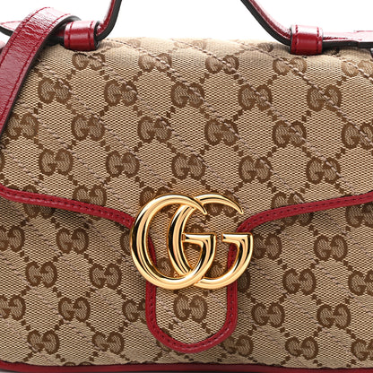 Gucci Monogram Glazed Calfskin Matelasse Diagonal Mini GG Marmont Top Handle Shoulder Bag Beige Ebony New Cherry Red 9 of 12