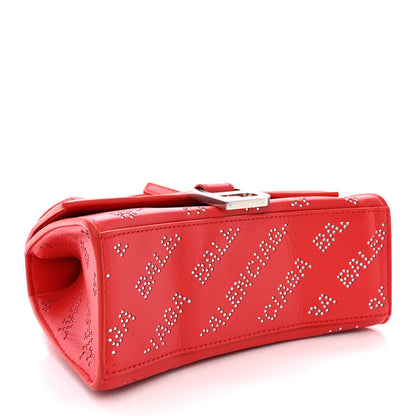 Balenciaga Smooth Calfskin Crystal Diagonal Allover Logo Hourglass Top Handle Bag XS Flame 4 of 11